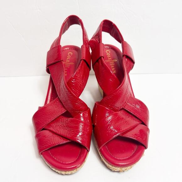 COLE HAAN RED PATENT LEATHER ESPADRILLE PLATFORM WEDGE WOMEN SIZE 6.5 - Picture 2 of 6